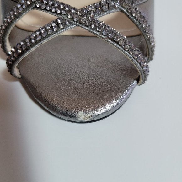 CAPARROS DRESS ELIZA PEWTER SILVER PEEP-TOE RHINESTONE HEELS SHOES PUMPS 9 - Picture 7 of 7